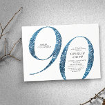 Modern minimalist faux blue glitter 90th birthday invitation<br><div class="desc">Modern minimalist 90th birthday party invitation features stylish faux blue glitter number 90 and your party details in classic serif font,   simple and elegant,  great surprise adult milestone birthday invitation.  
the background colour can be changed to any colour of your choice.</div>