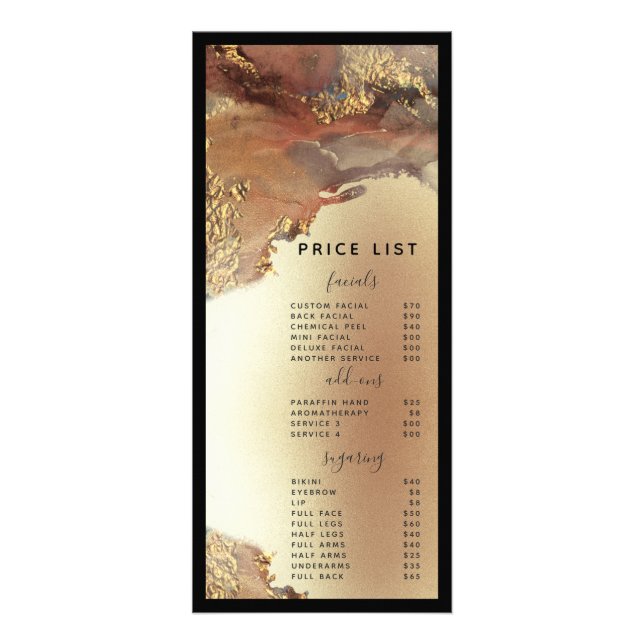 Modern Minimalist Faux Gold Foil Price list Rack Card (Front)
