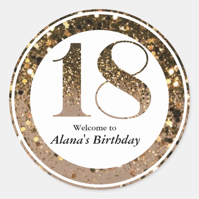Modern minimalist faux gold glitter 18th birthday classic round sticker (Front)