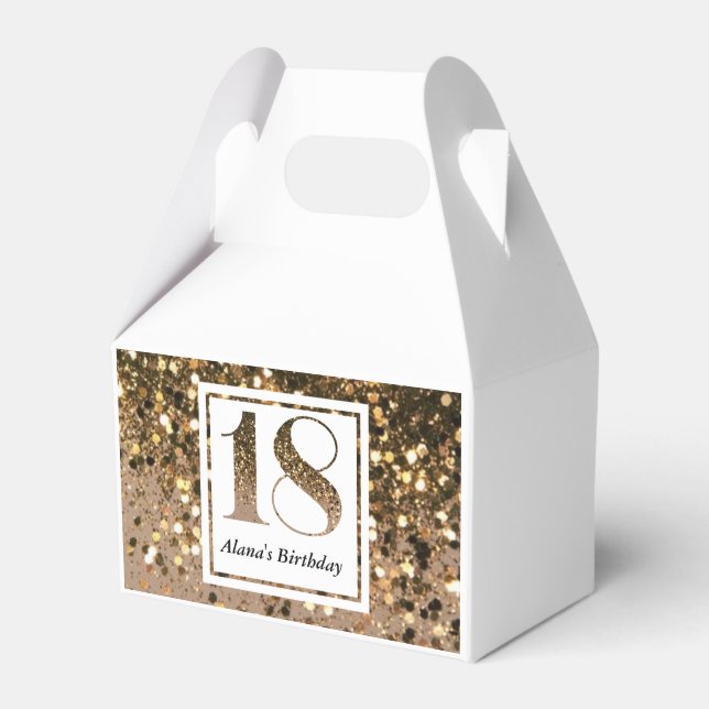 Modern minimalist faux gold glitter 18th birthday favor box (Front Side)