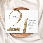 Modern minimalist faux gold glitter 21st birthday invitation<br><div class="desc">Modern minimalist 21st birthday party invitation features stylish faux gold glitter number 21 and your party details in classic serif font,   simple and elegant,  great surprise adult milestone birthday invitation.  
the background colour can be changed to any colour of your choice.</div>