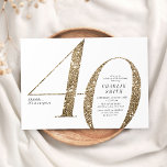 Modern minimalist faux gold glitter 40th birthday invitation<br><div class="desc">Modern minimalist 40th birthday party invitation features stylish faux gold glitter number 40 and your party details in classic serif font,   simple and elegant,  great surprise adult milestone birthday invitation.  
the background colour can be changed to any colour of your choice.</div>