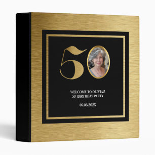 Modern minimalist faux gold glitter 50th birthday binder