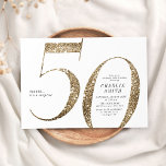 Modern minimalist faux gold glitter 50th birthday invitation<br><div class="desc">Modern minimalist 50th birthday party invitation features stylish faux gold glitter number 50 and your party details in classic serif font,   simple and elegant,  great surprise adult milestone birthday invitation.  
the background colour can be changed to any colour of your choice.</div>