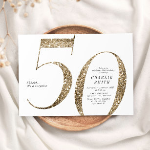 Modern minimalist faux gold glitter 50th birthday invitation