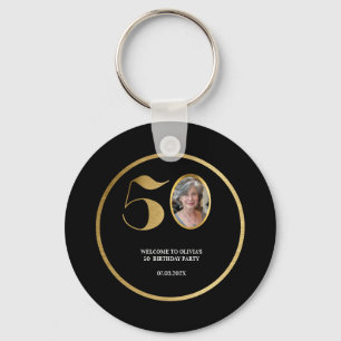 Modern minimalist faux gold glitter 50th birthday keychain