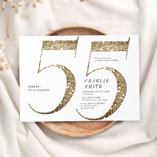 Modern minimalist faux gold glitter 55th birthday invitation