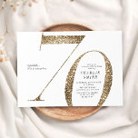 Modern minimalist faux gold glitter 70th birthday invitation<br><div class="desc">Modern minimalist 70th birthday party invitation features stylish faux gold glitter number 70 and your party details in classic serif font,   simple and elegant,  great surprise adult milestone birthday invitation.  
the background colour can be changed to any colour of your choice.</div>