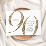 Modern minimalist faux gold glitter 90th birthday invitation<br><div class="desc">Modern minimalist 90th birthday party invitation features stylish faux gold glitter number 90 and your party details in classic serif font,   simple and elegant,  great surprise adult milestone birthday invitation.  
the background colour can be changed to any colour of your choice.</div>