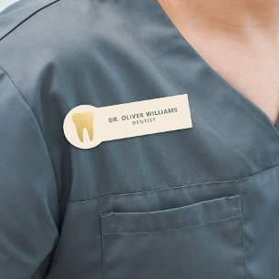 Modern Minimalist Faux Gold Tooth Dental Name Tag