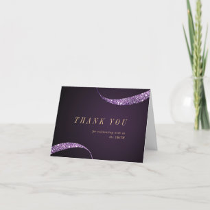 Modern minimalist faux purple glitter thank you card