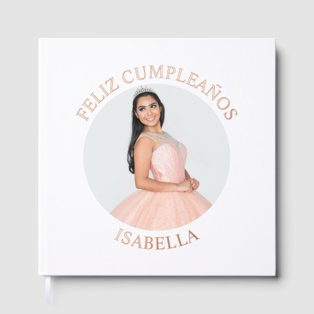 Modern Minimalist Feliz Cumpleaños Round Photo Guest Book (Front)