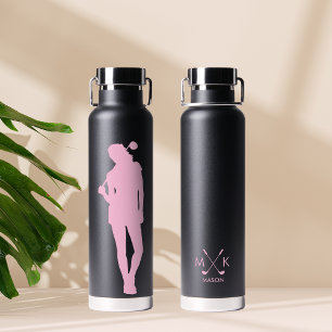 Modern Minimalist Female Golfer Monogram Water Bottle