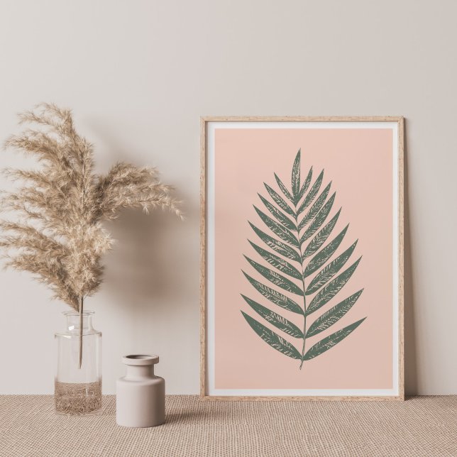 Modern Minimalist Fern Drawing in Blush and Green Poster (Creator Uploaded)