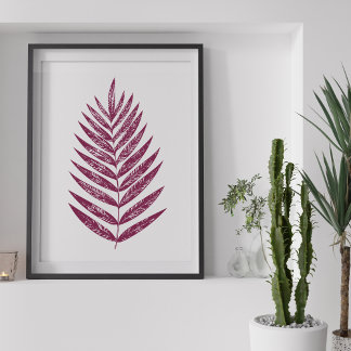 Modern Minimalist Fern Drawing in Plum Poster