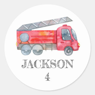 Modern Minimalist Fireman birthday Party Classic Round Sticker
