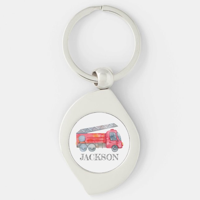 Modern Minimalist Fireman birthday Party Keychain (Front)