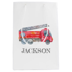 Modern Minimalist Fireman birthday Party Medium Gift Bag