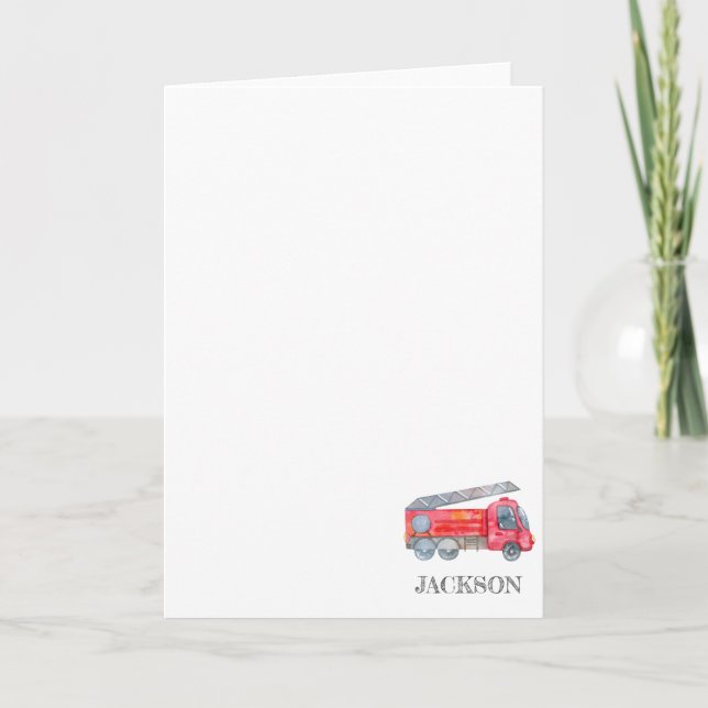 Modern Minimalist Fireman birthday Party Thank You Card (Front)