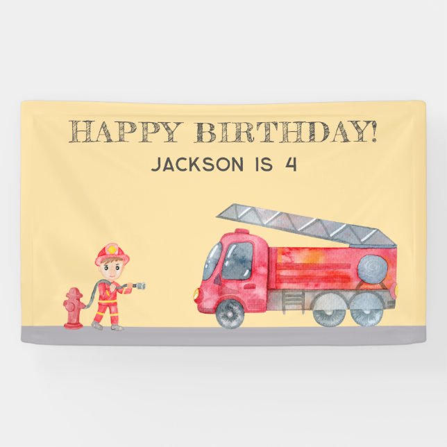 Modern Minimalist Firetruck Fireman birthday Banner (Horizontal)