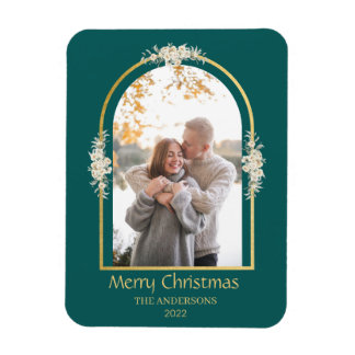 Modern Minimalist Floral Arch Photo Green Magnet