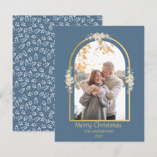 Modern Minimalist Floral Arch Photo Grey Holiday Card