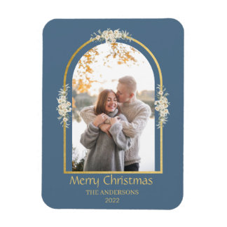 Modern Minimalist Floral Arch Photo Grey  Magnet