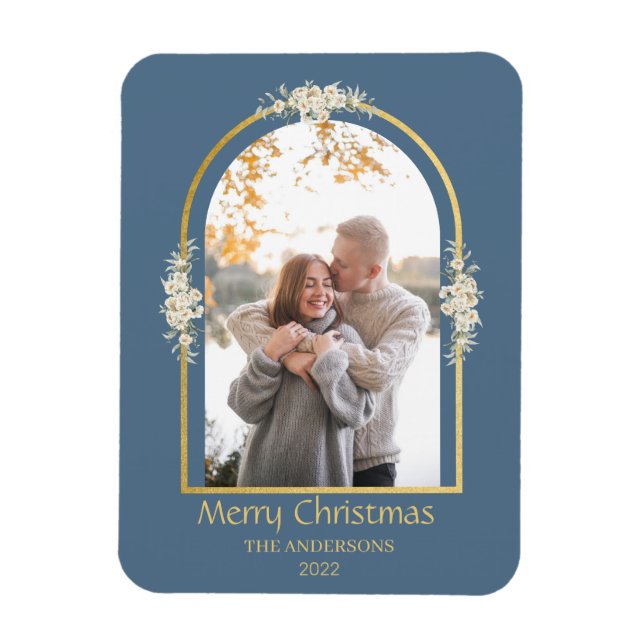 Modern Minimalist Floral Arch Photo Grey  Magnet (Vertical)