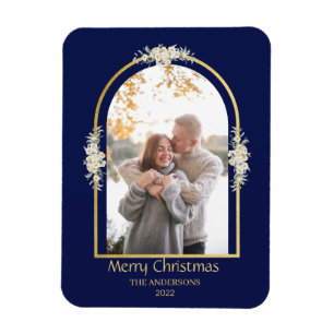 Modern Minimalist Floral Arch Photo Royal Blue Magnet