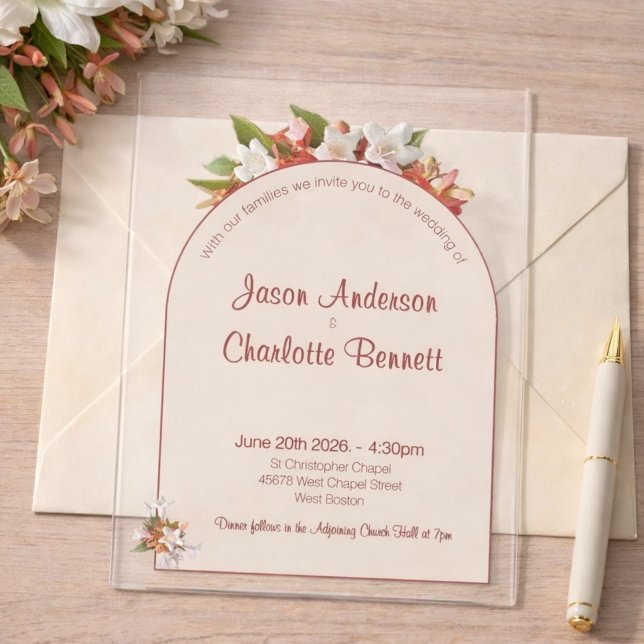 Modern Minimalist Floral Arched Wedding Acrylic Invitations (Creator Uploaded)