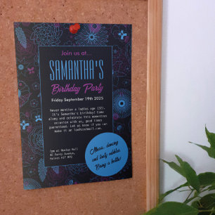 Modern Minimalist Floral Blue & Purple Pattern Invitation