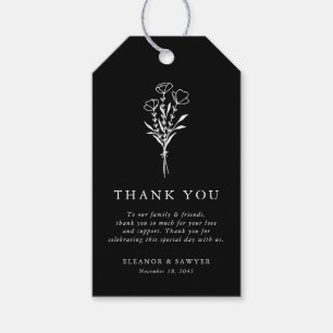 Modern Minimalist Floral Bouquet Black Wedding Gift Tags