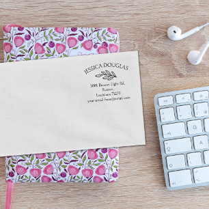 Modern Minimalist Floral, Custom Return Address Rubber Stamp