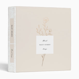 Modern Minimalist Floral Gold and Cream Binder