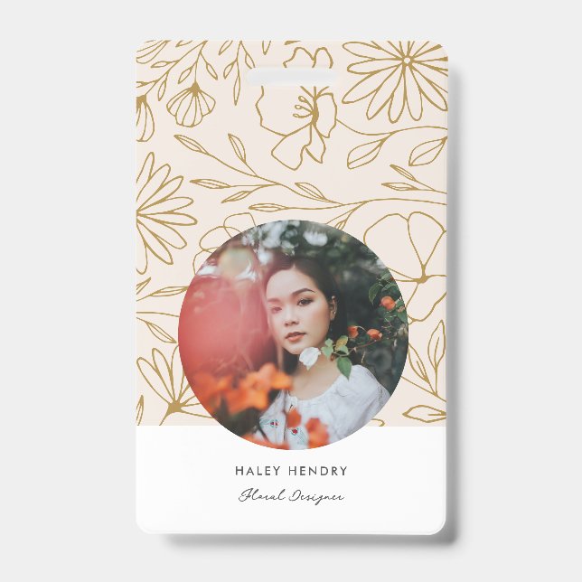 Modern Minimalist Floral Gold Pattern Badge (Front)