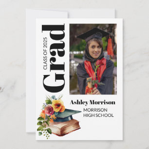 Modern minimalist floral graduation  photo  invitation