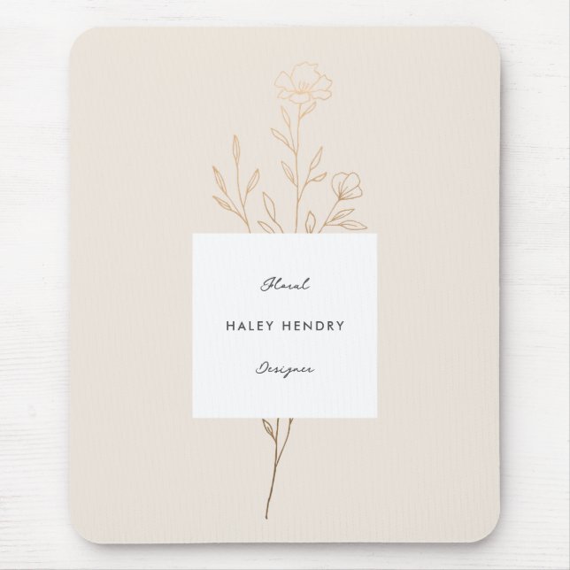 Modern Minimalist Floral Illustrated Gold Mouse Pad (Front)