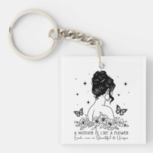 Modern Minimalist Floral Mother's Day Custom Name Keychain