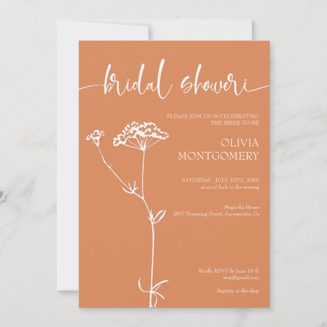  Modern Minimalist Floral Orange Bridal Shower Invitation (Front)