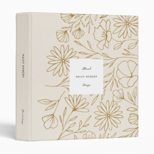 Modern Minimalist Floral Pattern Gold and Cream Binder