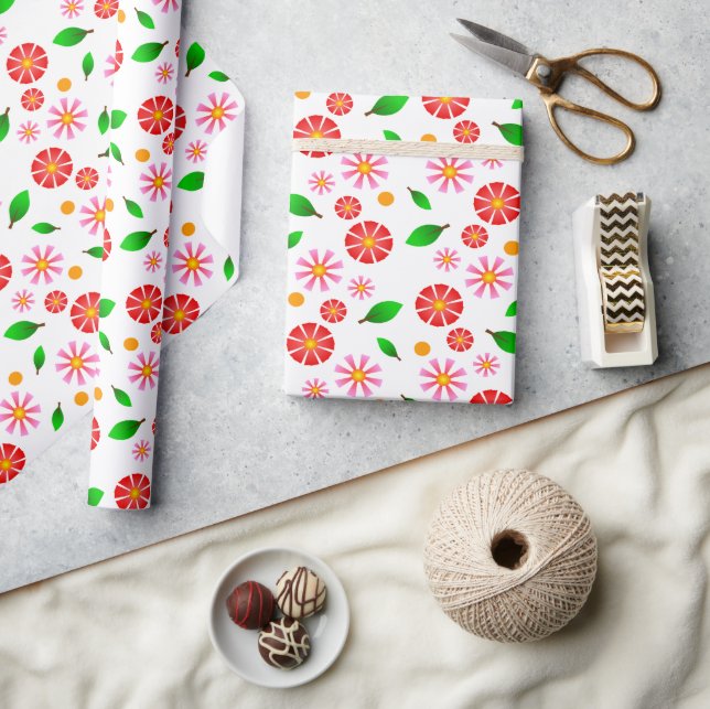Modern Minimalist Floral Pattern white background Wrapping Paper (Crafts)
