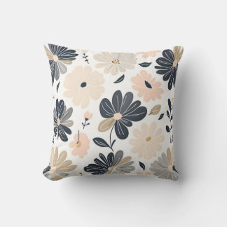 Modern Minimalist Floral Pattern with Bold Outline Throw Pillow