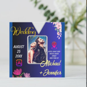Modern Minimalist Floral Photo QR Code Wedding Invitation