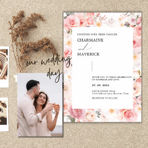 Modern Minimalist Floral Pink Wedding Invitation