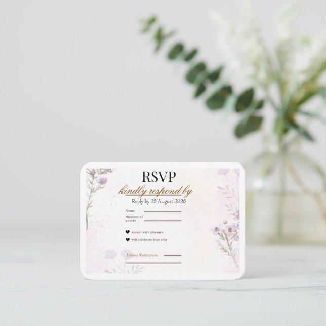 Modern Minimalist Floral RSVP Card | Lavender Rose (Standing Front)