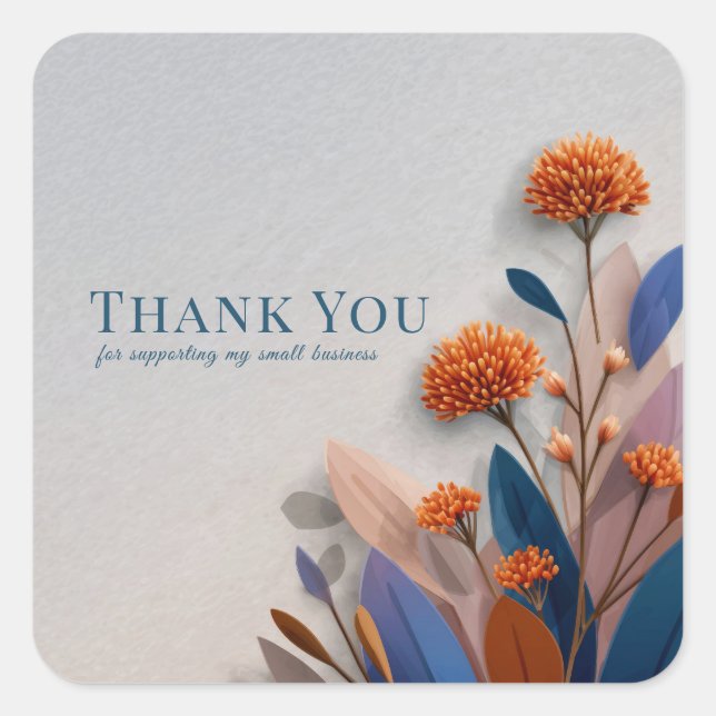 Modern Minimalist Floral Thank You Square Sticker (Front)