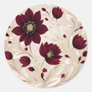Modern Minimalist Flowers In Burgundy Classic Round Sticker