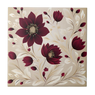 Modern Minimalist Flowers In Burgundy Tile