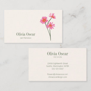 Modern Minimalist Flowers Pink Green Floral Business Card