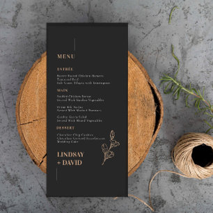Modern Minimalist Foliage Black Menu Card